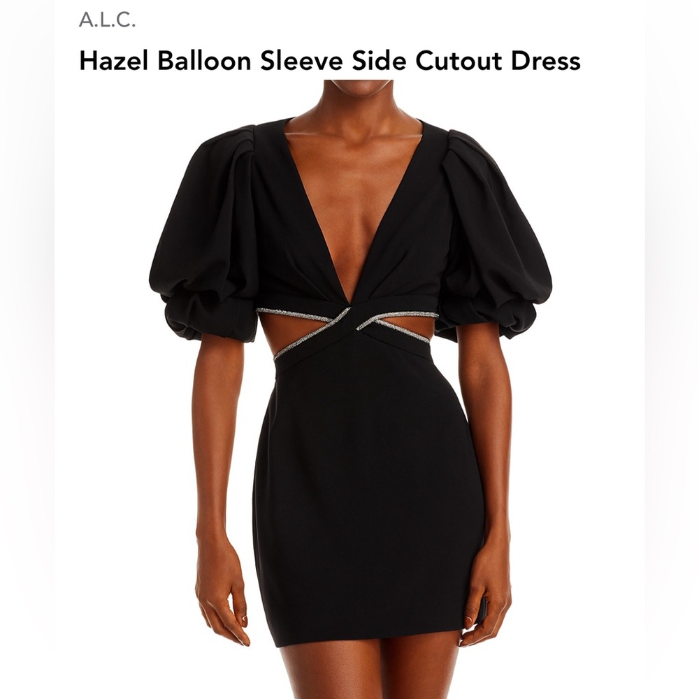 A.L.C. Hazel Black Embellished Balloon Sleeve Side Cutout Dress Size 6